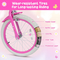 16 Inch Girls Bike with Front Bag, Streamers and Training Wheels, Pink