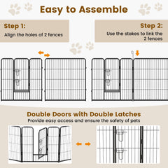 16 Panel 24/32/40 Inches Height Dog Playpen with Lock and Large Door-32 inches