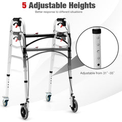Height Adjustable Aluminum Walker with Rolling Wheels and Brakes