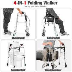 Height Adjustable Aluminum Walker with Rolling Wheels and Brakes