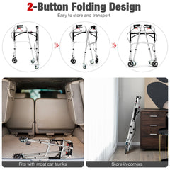 Height Adjustable Aluminum Walker with Rolling Wheels and Brakes