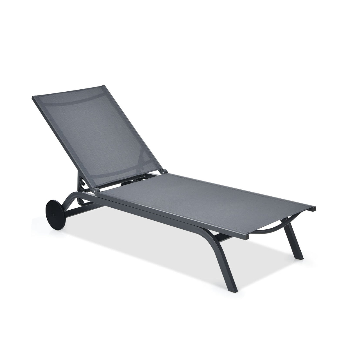 Aluminium Patio Recliner with Large Rear Wheels and 6 Backrest Positions, Gray
