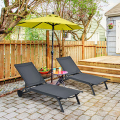 Aluminium Patio Recliner with Large Rear Wheels and 6 Backrest Positions, Gray