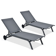 Aluminium Patio Recliner with Large Rear Wheels and 6 Backrest Positions, Gray