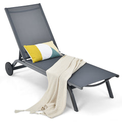 Aluminium Patio Recliner with Large Rear Wheels and 6 Backrest Positions, Gray