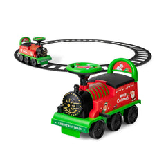 6V Kids Ride On Christmas Train with 16 Track Pieces, Whistle and Anti Tilt Device, Green