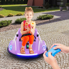 12V Kids Ride On Bumper Car with Frequency Pairing Remote, 3 Speeds, 360 Degree Spin and Safety Belt, Purple