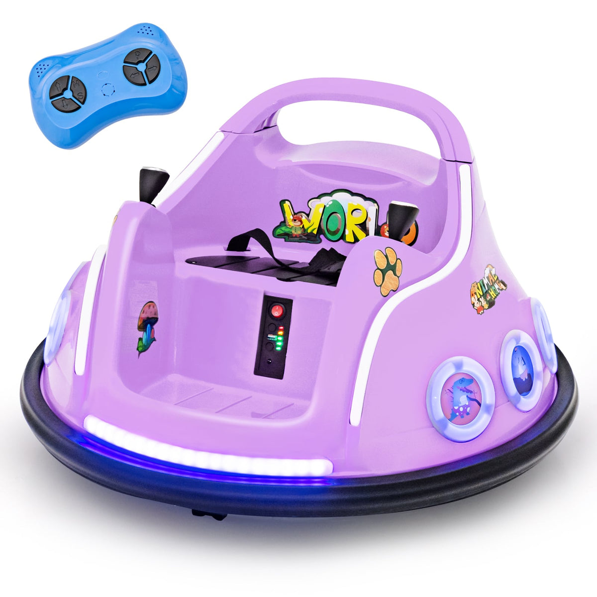 12V Kids Ride On Bumper Car with Frequency Pairing Remote, 3 Speeds, 360 Degree Spin and Safety Belt, Purple