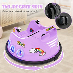 12V Kids Ride On Bumper Car with Frequency Pairing Remote, 3 Speeds, 360 Degree Spin and Safety Belt, Purple
