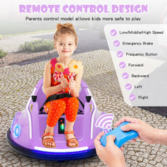 12V Kids Ride On Bumper Car with Frequency Pairing Remote, 3 Speeds, 360 Degree Spin and Safety Belt, Purple