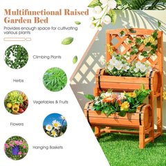 2 Tier Raised Garden Bed with Cylindrical Planter Boxes and Trellis in Orange