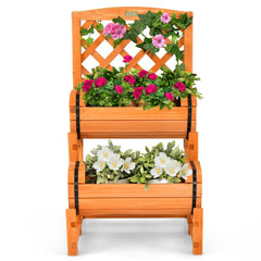 2 Tier Raised Garden Bed with Cylindrical Planter Boxes and Trellis in Orange