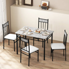 5 Pieces Faux Marble Dining Set Table with Solid Steel Frame