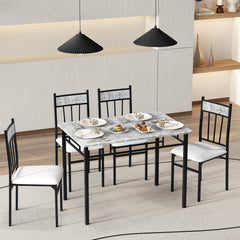 5 Pieces Faux Marble Dining Set Table with Solid Steel Frame