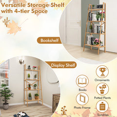 58 Inch 4 Tier Bamboo Ladder Bookshelf and Plant Stand, Natural