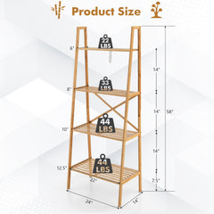58 Inch 4 Tier Bamboo Ladder Bookshelf and Plant Stand, Natural