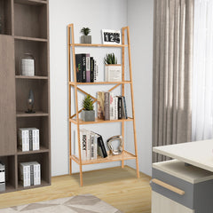58 Inch 4 Tier Bamboo Ladder Bookshelf and Plant Stand, Natural