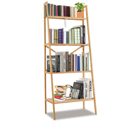 58 Inch 4 Tier Bamboo Ladder Bookshelf and Plant Stand, Natural