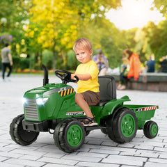 12V Kids Ride On Tractor with Detachable Trailer, Parent Remote, 3 Speeds, Slow Start and Radio, Ages 3 to 8, Dark Green