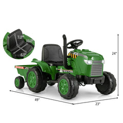 12V Kids Ride On Tractor with Detachable Trailer, Parent Remote, 3 Speeds, Slow Start and Radio, Ages 3 to 8, Dark Green