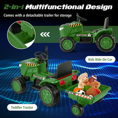 12V Kids Ride On Tractor with Detachable Trailer, Parent Remote, 3 Speeds, Slow Start and Radio, Ages 3 to 8, Dark Green