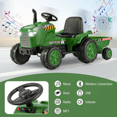 12V Kids Ride On Tractor with Detachable Trailer, Parent Remote, 3 Speeds, Slow Start and Radio, Ages 3 to 8, Dark Green