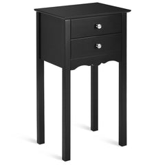 Vintage Style Side Table with 2 Drawers, Tall Black Accent Nightstand