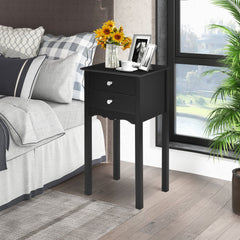 Vintage Style Side Table with 2 Drawers, Tall Black Accent Nightstand