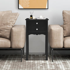 Vintage Style Side Table with 2 Drawers, Tall Black Accent Nightstand