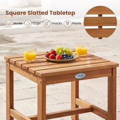 17” Square Patio Acacia Wood Side Table with Slatted Tabletop-Set of 2