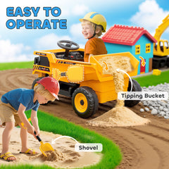 Kids Electric Car, Ride On Dump Truck, 12V Ride On Toy with Electric Dump Bed and Remote Control, Yellow