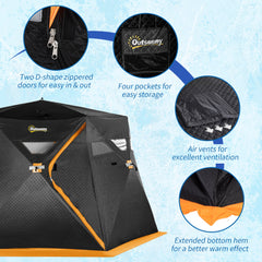 4 Person Insulated Ice Fishing Shelter, Pop-Up Portable Ice Fishing Tent with Carry Bag and Two Doors for -22℉, Black