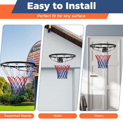 18 inches Basketball Rim Heavy Duty Wall Mounted Basketball Rim Goal Replacement-Black