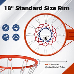 18 inches Basketball Rim Heavy Duty Wall Mounted Basketball Rim Goal Replacement-Orange