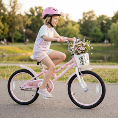 18 Inch Girls Bike with Basket, Kickstand and Removable Training Wheels, Pink