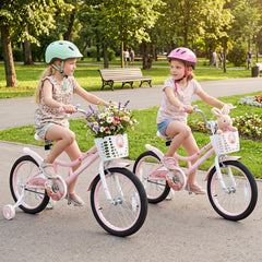 18 Inch Girls Bike with Basket, Kickstand and Removable Training Wheels, Pink