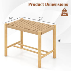 Set of 2 Woven Paper Rope Dining Stools, 18 Inch Seat Height, Natural Rubber Wood Frame