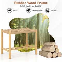 Set of 2 Woven Paper Rope Dining Stools, 18 Inch Seat Height, Natural Rubber Wood Frame