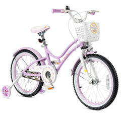 18 Inch Kids Bike with Detachable Basket and Removable Training Wheels, Purple