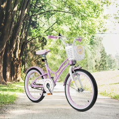 18 Inch Kids Bike with Detachable Basket and Removable Training Wheels, Purple