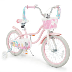 18 Inch Girls Bike with Basket, Streamers and Kickstand, Mermaid Theme, Pink