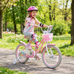 18 Inch Girls Bike with Basket, Streamers and Kickstand, Mermaid Theme, Pink