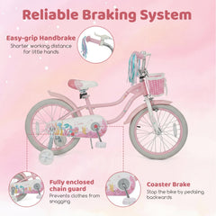 18 Inch Girls Bike with Basket, Streamers and Kickstand, Mermaid Theme, Pink