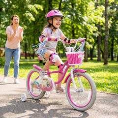 18 Inch Girls Bike with Basket, Ribbons and Mudguards, Mermaid Theme, Rose Red