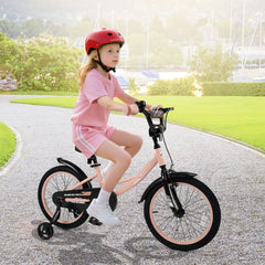 18 Inch Kids Bike with Removable Training Wheels and Adjustable Seat, Pink