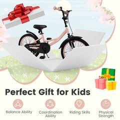 18 Inch Kids Bike with Removable Training Wheels and Adjustable Seat, Pink