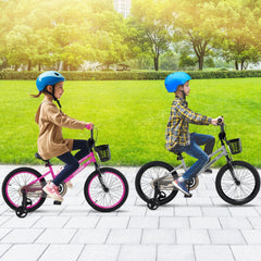 18 Inch Kids Bike with Basket, Kickstand and Detachable Training Wheels, Silver