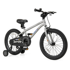 18 Inch Kids Bike with High Carbon Steel Frame, Kickstand and Training Wheels, Silver