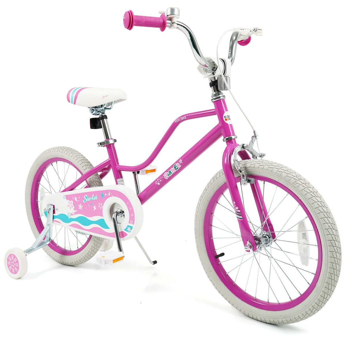 18 Inch Kids Bike with Kickstand, Training Wheels and Reflectors, Pink