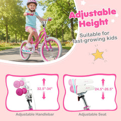 18 Inch Kids Bike with Kickstand, Training Wheels and Reflectors, Pink